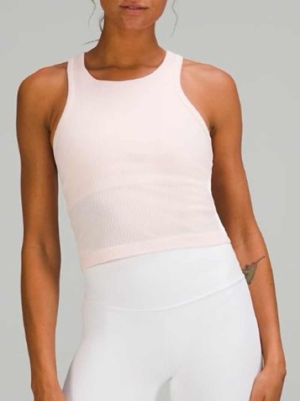 Lululemon Ebb to Street Cropped Tank Top Size 4 Strawberry Milkshake Rib Map